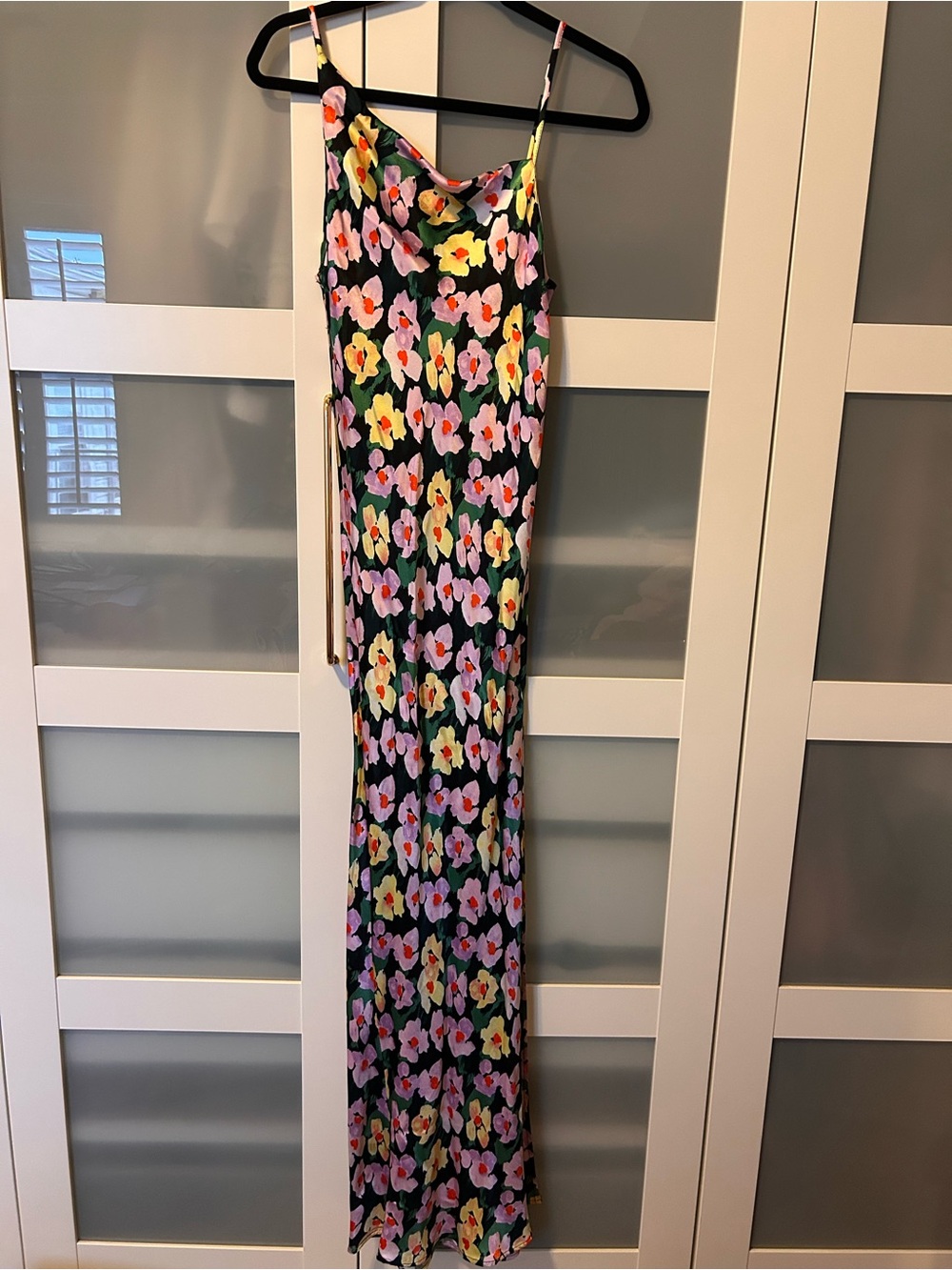 Topshop Black Floral Slip Maxi Dress with Pink & Yellow Blooms